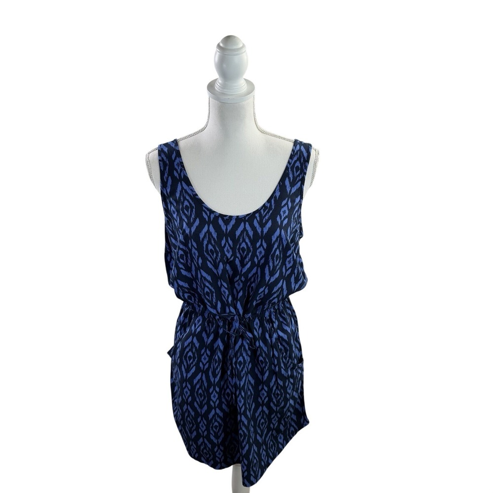 GAP Women's Blue Ikat Pattern Scoop Neck Sleeveless Tie Waist‎ Mini Dress Size M